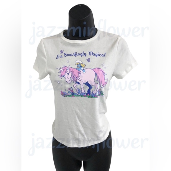 The Smurfs I’m‎ smurfingly magical graphic print white t-shirt size medium - Picture 10 of 13